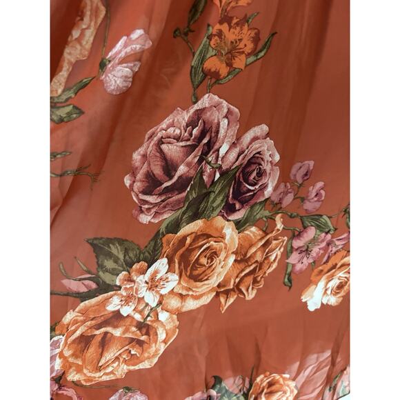 Baltic Born Dress Large Maxi Long Orange Floral Aline Long Sleeve Vneck New - Picture 3 of 13